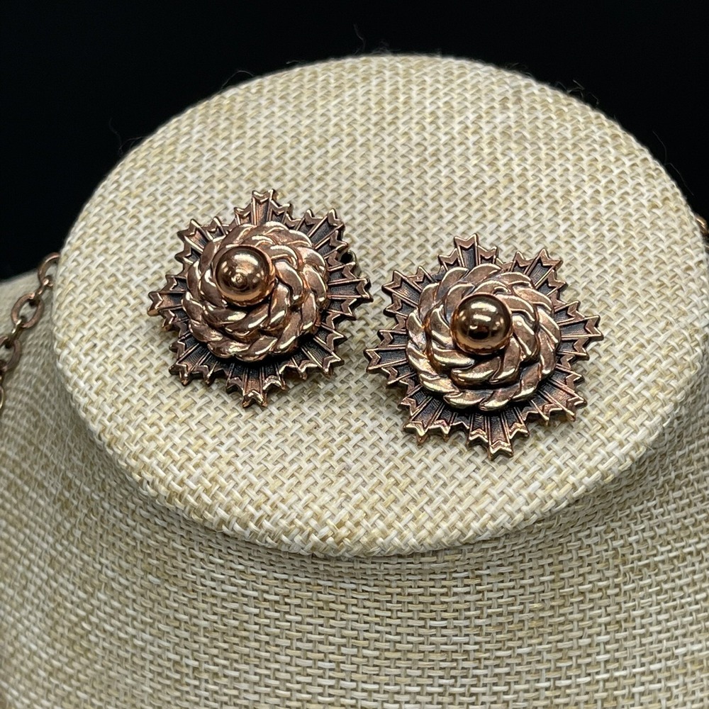 Vintage‎ Copper Necklace and Clip-on Earring Chain Metal Clusters - Picture 4 of 11